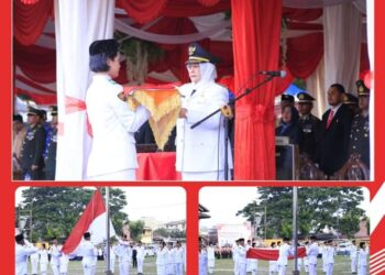 Wabup Labuhanbatu Hj Ellya Rosa Bertindak Sebagai Inspektur Upacara Penurunan Bendera Merah Putih