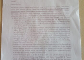 Klarifikasi dan Bantahan Kantor Hukum SBP & Patners Terkait Berita Antek Antek Mafia Tanah Yang Meresahkan Warga RT 1 Dan 2 Dusun Sampali