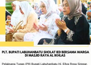 Plt Bupati Labuhanbatu Bersama Warga  Sholat Ied di Mesjid Raya Al Ikhlas 