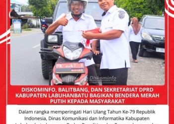 Memperingati HUT Ke 79 RI, Dinas Kominfo, Balitbang Dan Sekwan Bagi Bendera Merah Putih
