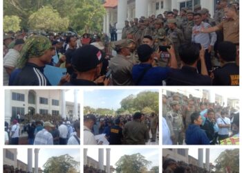 Aliansi Pemuda dan Masyarakat Pejuang Bangsa (APMPB) dan Barabas (Barisan Rakyat Abang Becak Asahan) Demo di Kantor Bupati