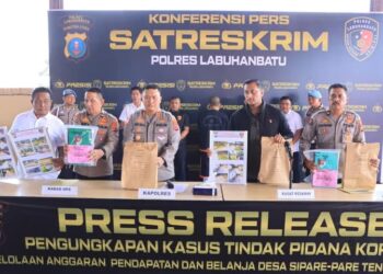 Polres Labuhanbatu Konferensi Pers Kasus Korupsi APBDes: Kerugian Negara Capai Rp740 Juta