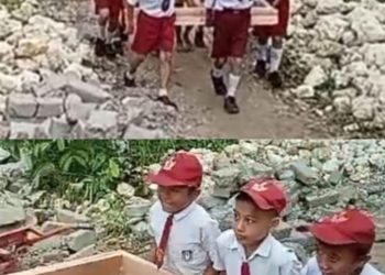 Demi Meraup Keuntungan Pribadi, Siswa Diduga Dipekerjakan Mengangkut Bahan Bangunan Proyek Revitalisasi SDN 078533 Hoya Ambukha