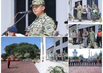 Dandim 0208 Asahan Inspektur Upacara Pada Apel Kesiapsiagaan Dalam Menghadapi Bencana Hidrometeorologi Basah di Kabupaten Asahan
