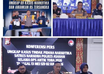 Polres Asahan Ungkap 69 Kasus Narkotika dan Amankan 85 Tersangka Dalam Operasi Antik Toba 2026
