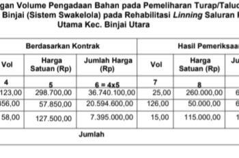 Temuan BPK di Bidang Pengairan Dinas PUTR Kota Binjai atas Barjas Tahun 2025