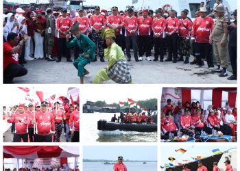 Bupati Asahan Kibarkan Bendera Merah Putih Raksasa di Panton Perairan Bagan Asahan