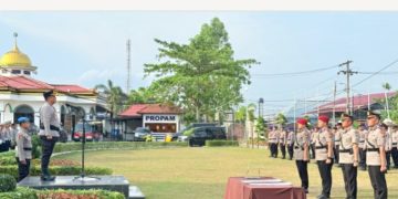 Kapolres Pelalawan Pimpin Sertijab Kasat Resnarkoba dan Kapolsek Kerumutan