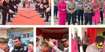 Khidmat dan Hari, Farewell Parade Kenal Pamit Kapolres Pelalawan dari AKBP John Louis Letedara Kepada AKBP Ahmad Nur Ari S. SOS, SIK, MH